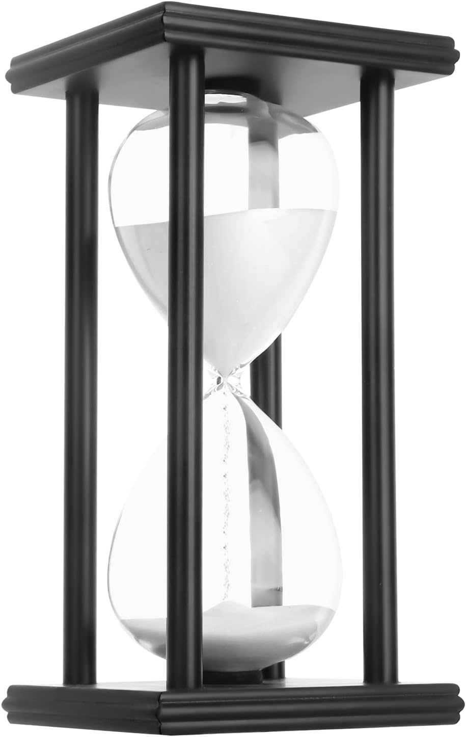 Hourglass Sand Timer,Black Wooden 30/45/60 Minute Sandglass Timer for Home,Desktop,Classroom Kitchen Restaurant Office Living Room Decor (30 Min, White Sand)