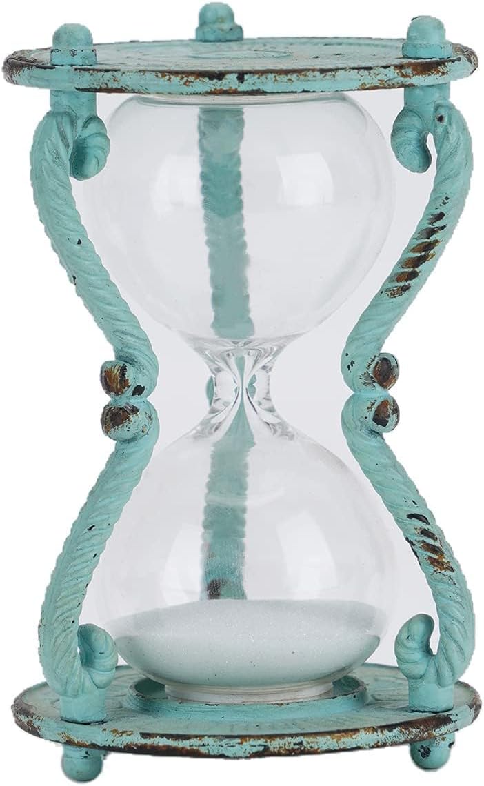 Rustic 6-Minute Hourglass Sand Timer, Vintage Distressed Sand Clock, Rustic Sand Watch with White Sand, Antique Sandglass for Home, Kitchen, Office Decor, Turquoise