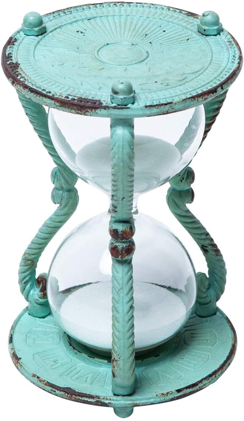 Rustic 6-Minute Hourglass Sand Timer, Vintage Distressed Sand Clock, Rustic Sand Watch with White Sand, Antique Sandglass for Home, Kitchen, Office Decor, Turquoise
