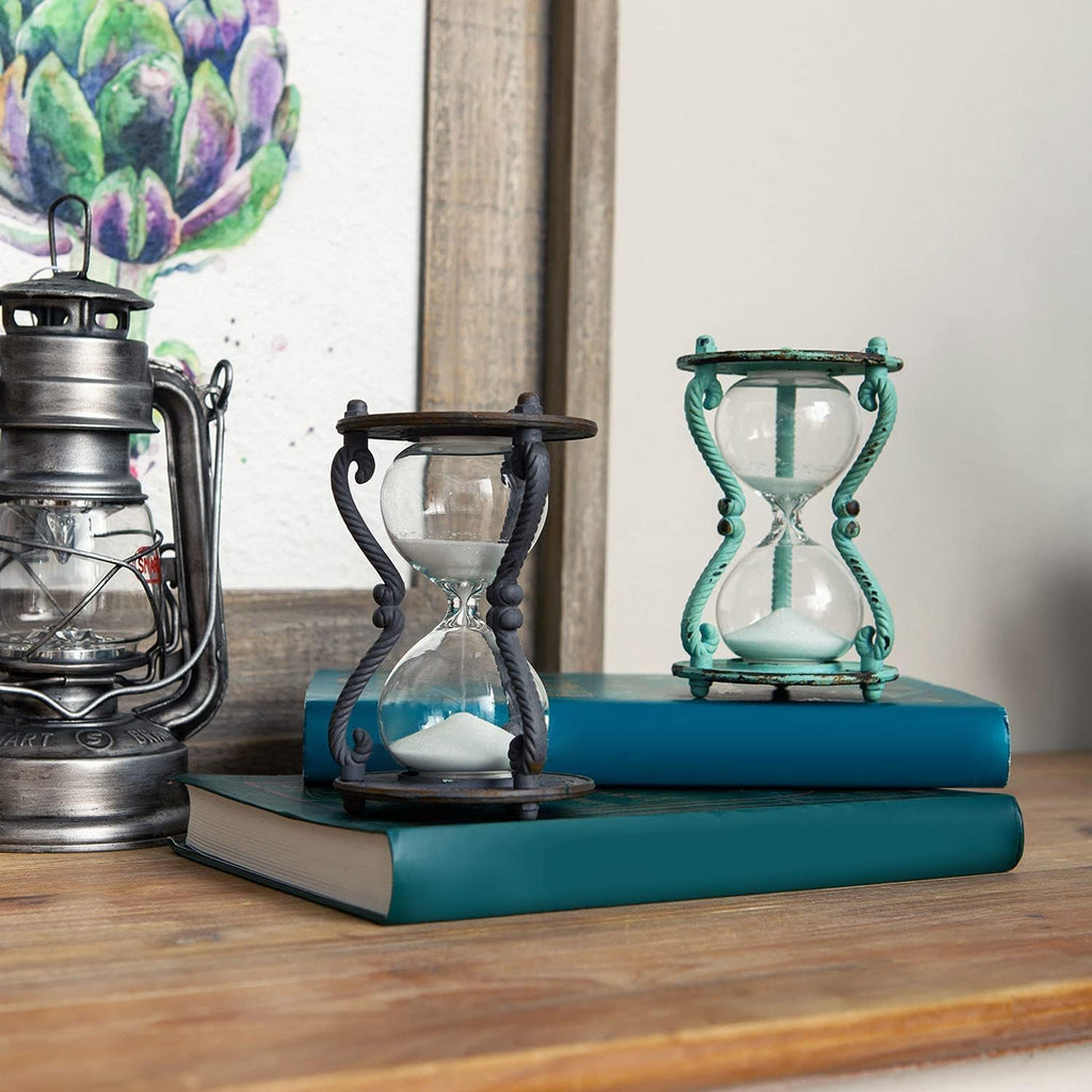 Rustic 6-Minute Hourglass Sand Timer, Vintage Distressed Sand Clock, Rustic Sand Watch with White Sand, Antique Sandglass for Home, Kitchen, Office Decor, Turquoise
