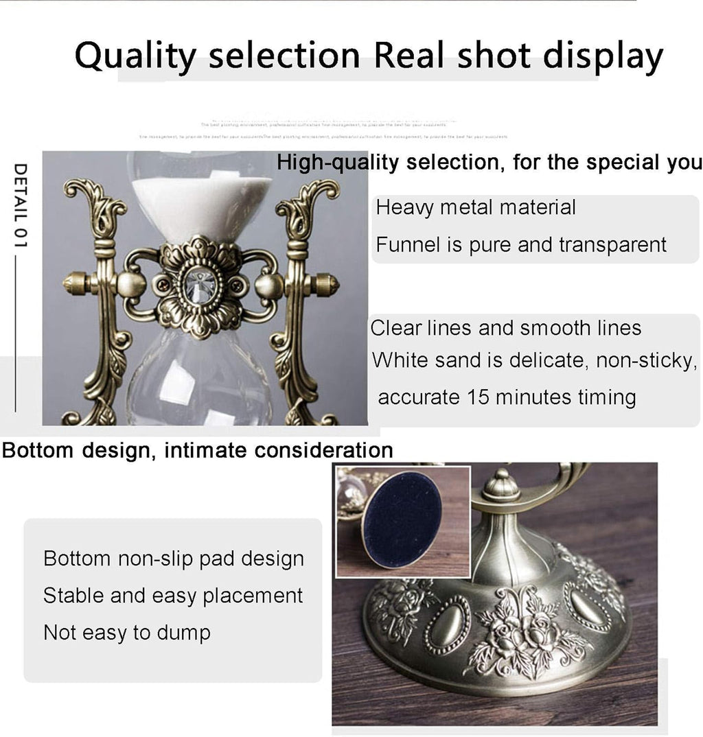 Hourglass Timer, 15 Minutes Embossed Golden Hourglass Timer,Used for Vintage Home Decoration, Office/Desk Decoration, Kitchen Wedding Gifts (P1-G42U-8VJR)